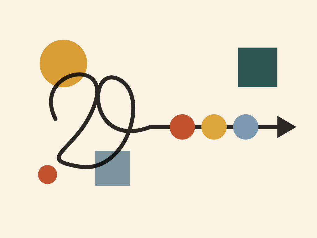 Illustrazione geometrica: un groviglio che diventa una linea ordinata