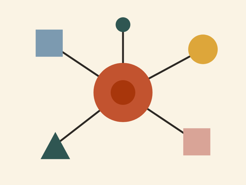 Illustrazione geometrica: un cerchio collegato a forme diverse