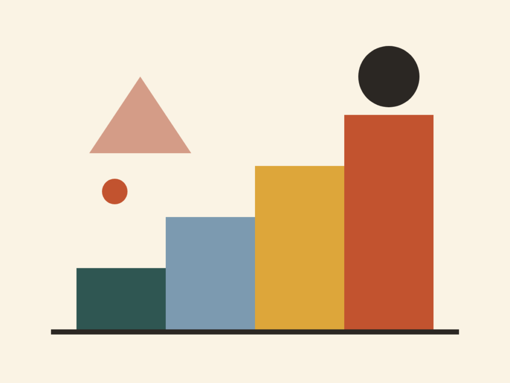 Illustrazione geometrica: blocchi colorati che salgono a scala